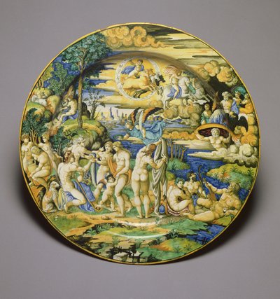 Schotel met de afbeelding van het oordeel van Parijs, c.1544-50 door Guido Durantino